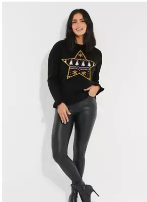 Buy New Threadbare Curve Womens Plus Size 24 Black Star Christmas Jumper • 7.99£