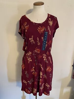 Buy Lucky Brand Dress Womans M Red Floral Boho Career Drawstring Waist Keyhole • 24.10£