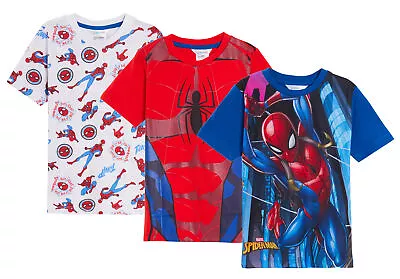 Buy Boys 3 Pack Spiderman T-Shirts Kids Marvel Dress Up Tops Short Sleeved Tees • 14.95£