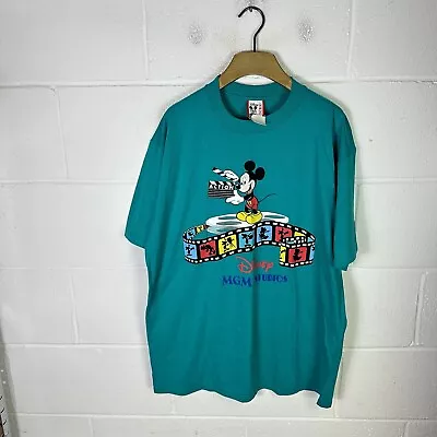 Buy Vintage Disney Shirt Mens Extra Large Blue Mickey Mouse MGM Grand Deadstock 90s • 43.95£