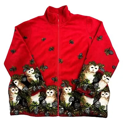 Buy Blair Owl Fleece Jacket All Over Print Wildlife Winter Baggy Red Womens XL • 34.99£
