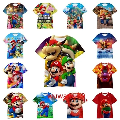 Buy Super Mario Bros Movie 3D Kids Adults Short Sleeve T-Shirt Tee Summer Top Gift • 5.98£