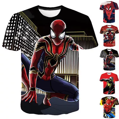 Buy Kids Boys Spiderman 3D Print Short Sleeve T-Shirts Blouse Tee Summer Casual Top＊ • 8.91£