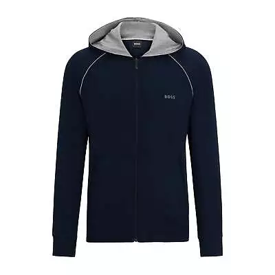 Buy BOSS Men Mix & Match Stretch-Cotton Zip-Up Hoodie With Logo Detail - Dark Blue • 45.95£