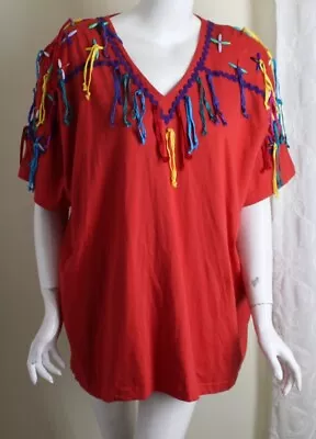 Buy Victoria Jones Sz 2X Red Funky Art-Wear Party Glam Fringe Blouse Shirt Top Fun • 58.64£
