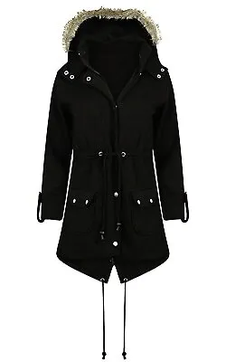 Buy Ladies Fleece Parka Jacket Faux Fur Winter Women Zip Up Coat With Hoodie • 19.99£