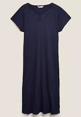 Buy Ladies Ex Chainstore Cool Comfort Navy Cotton Modal Long Nightdress • 11.95£