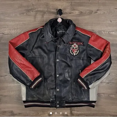 Buy Authentic Avirex Medicine Man Leather Jacket, Red And Black Embroidered • 249.99£