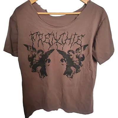 Buy Frenchie Suffocation Grunge Metal Tee Brown Cutout Neck Medium • 12.54£