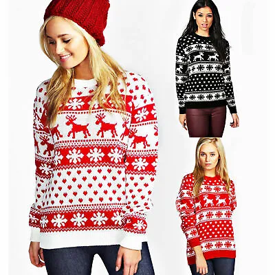 Buy New Womens Girl Christmas Reindeer Snowflake Novelty Knitted Xmas Jumper Sweater • 11.49£