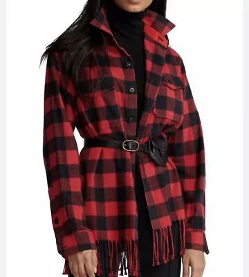 Buy Polo Ralph Lauren Women’s Red Black Fringe Flannel Shirt Jacket Size XL NWT • 96.34£