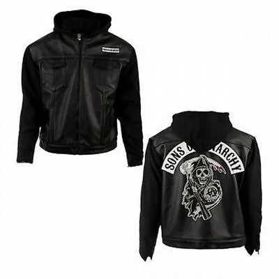 Buy SOA Sons Of Anarchy Highway Motorbiker Hooded Real Leather Jacket • 24.79£