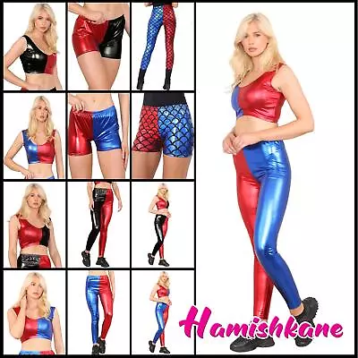 Buy Womens Red Blue Halloween Costume Ladies Cosplay Shiny Metallic Misfit Outfit • 4.77£