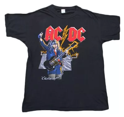 Buy Vintage AC DC Back In Black Angus Young Tour Band Rock Single Stitch T-shirt • 138£