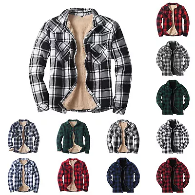 Buy Men Winter Heavy Warm Sherpa Lined Fleece Plaid Flannel Jacket Coat Plus Size • 35.99£