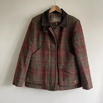 Buy Joules Tweed Field Coat Red Green Check 100% Wool Jacket Womens Country - UK 16 • 69.95£
