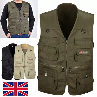 Buy Plus Mens Multi Pocket Vest Hunting Fishing Waistcoat Body Warmer Jacket 3XL/4XL • 9.46£