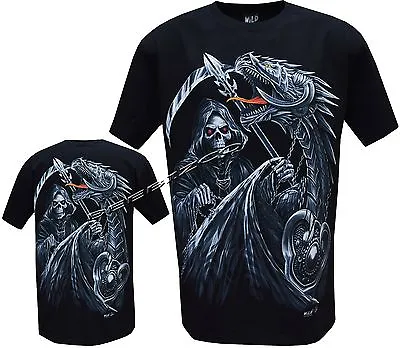Buy Grim Reaper Glow In The Dark Dragon Skull Axe T- Shirt,Front & Back Print M -XXL • 10.99£