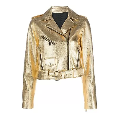 Buy Gold Metallic Leather Jacket For Women, Gold Biker Jacket Womens, 20% Off • 132.43£