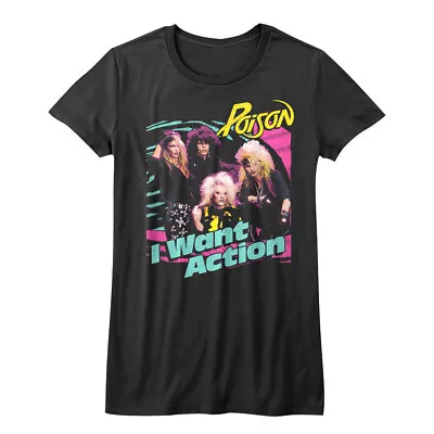 Buy Poison I Want Action Womens T Shirt Album Cover Metal Rock Band Concert Tour Top • 23.61£