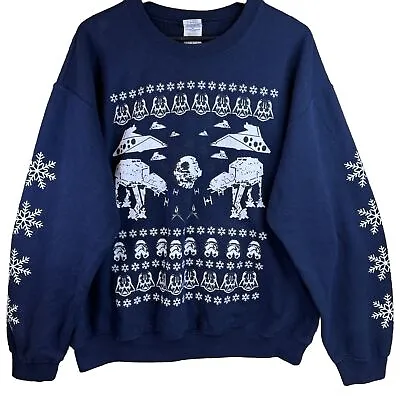 Buy Star Wars Mens Christmas Jumper UK M/L Battle Of Hoth Pattern Rare Navy Blue • 24.99£
