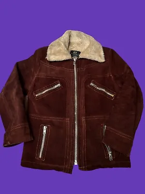 Buy C&A Vintage Women's Leather Jacket Burgundy Size 21  P2P Large • 30£