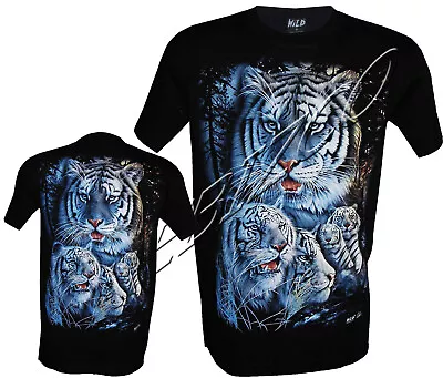 Buy Siberian White Tiger Pack Bengal 100% Cotton T-Shirt, Front & Back Print M - 3XL • 11.99£