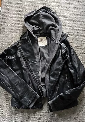 Buy Hollister Hooded Vegan Leather Jacket Size M • 25£