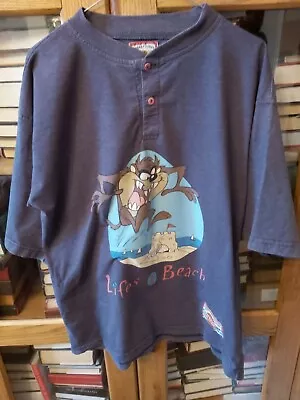 Buy Vintage 1990s Looney Tunes Tasmanian Devil Blue Large T-Shirt   Life's A Beach   • 24.99£