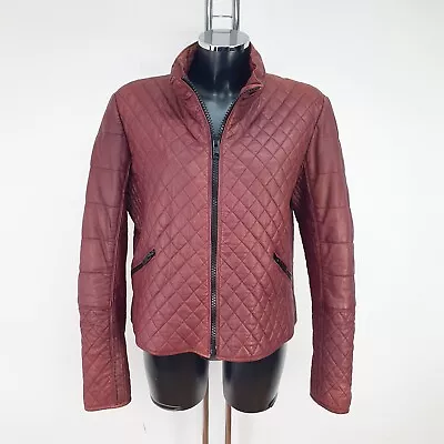 Buy Burgundy Oxblood Red Genuine Real Leather Jacket Diamond Quilted Uk 16 IT 48 • 4.99£