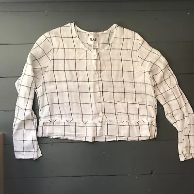 Buy FLAX Linen Windowpane Black And White Check Shirt Or Light Jacket Size Small • 12.99£