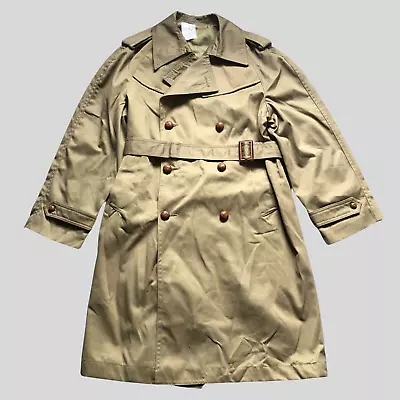 Buy Vintage Military Jacket Double Breasted Coat Green Mens Trench Lined Belted • 39.75£