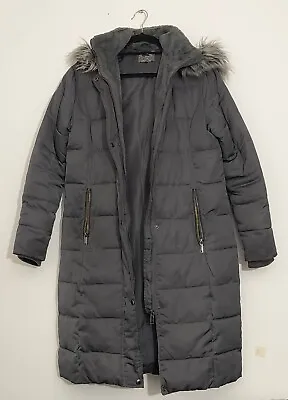 Buy Oasis Womens Puffer Coat Size Small Hooded Long Sleeve Jacket Zip Hood Fur Grey • 24.77£