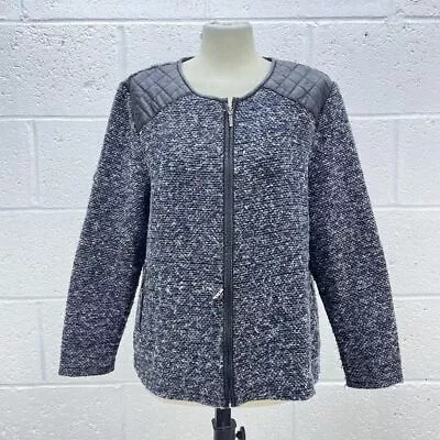 Buy Klass Navy Textured Jacket Wooly Knit Windbreaker Quilted Shoulder Uk 16 • 9.99£