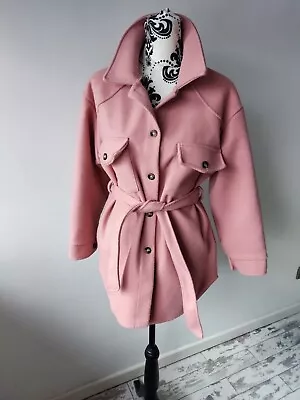 Buy Womens Pink Oversized Casual Shacket Jacket With Belt Size 10 • 8.99£