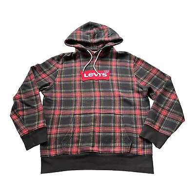 Buy Levi's Hoodie Mens M Medium Black Tartan Plaid Thick Hooded Sweatshirt Cotton • 24.99£