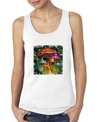 Buy Hallucination Fairy Tail Mushrooms White Cotton Women's Tank Top Vest T-shirt • 16.06£