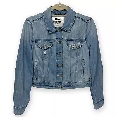 Buy GARAGE Denim Jacket Womens Size Medium Blue Jean Short Button-Up Flap Pockets • 33.03£