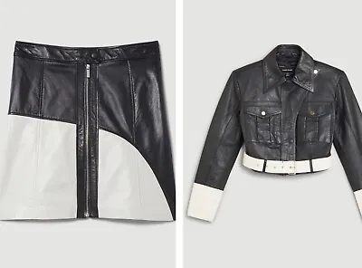 Buy KAREN MILLEN SET Leather  Cropped Biker Jacket / Mini Skirt Size 8 US • 488.02£