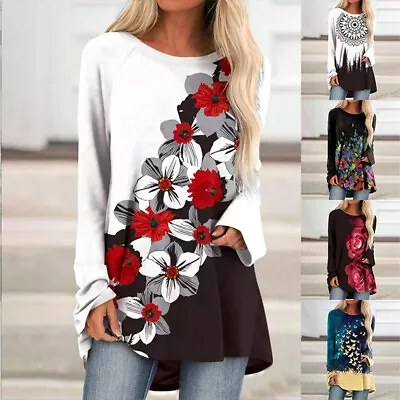 Buy Women Floral Long Sleeve Tunic Tops Ladies Casual Loose Oversized T-Shirt Blouse • 11.59£