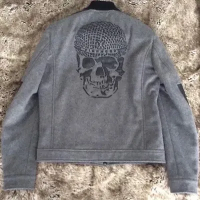 Buy €1,425 RICHMOND  X  Wool & Cashmere Leather Embossed Skull Jacket Made In ITALY • 399£