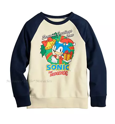 Buy NWT Boys Christmas Shirt Sonic The Hedgehog Size 4-12 Santa Hat T Sweat Sweater • 19.64£