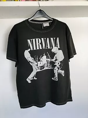 Buy Nirvana Size S H&M Oversized Band Fan Silhouette T Shirt Grey • 8.31£