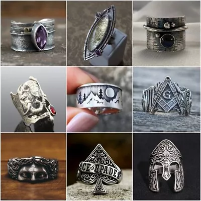 Buy Gothic Punk Ring Vintage Men Women Stainless Steel Rings Party Jewelry Size 6-14 • 3.28£
