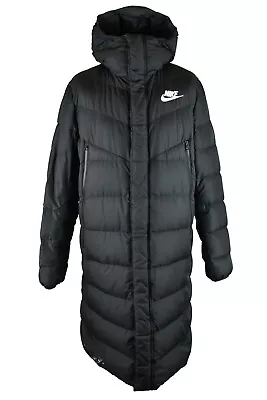 Buy NIKE Black Padded Coat Jacket Size M Mens Full Zip Hooded Outdoors Long • 55£
