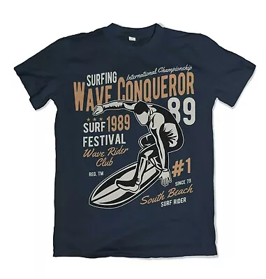 Buy Wave Conqueror T Shirt Surf Festival Mens Surfing California Waves S-3XL  • 14.99£