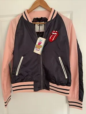 Buy Official Rolling Stones Women's Pink/black Silk Varsity Jacket Tommy Hilfiger • 29.99£