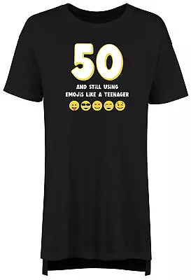 Buy Funny 50th Birthday Nightie Womens Fifty & Still Using Emojis Ladies Night Shirt • 13.99£