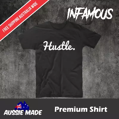 Buy Hustle T Shirt Men's Short Sleeve Fun Tee Gift Cotton Black Size M L XL T-Shirt • 24.24£