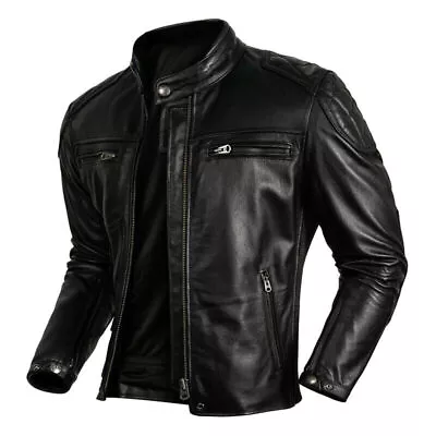 Buy Men's Genuine Cowhide Leather Motorcycle Biker Vintage Racer Black Jacket • 99.99£